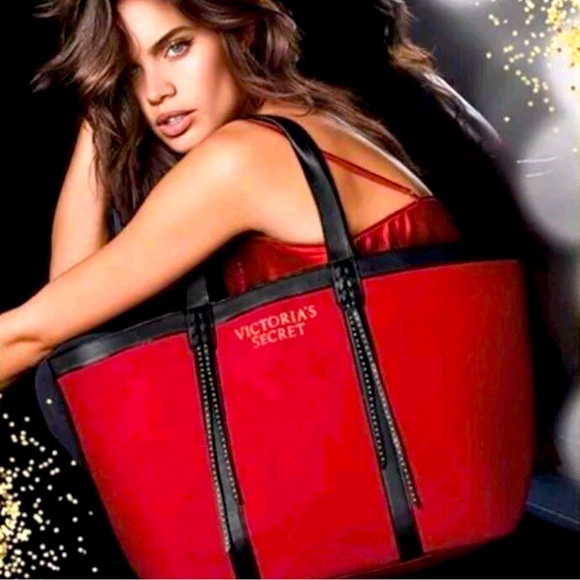 VICTORIAS SECRET LARGE RED OPEN TOTE FRINGES - Picture 1 of 13
